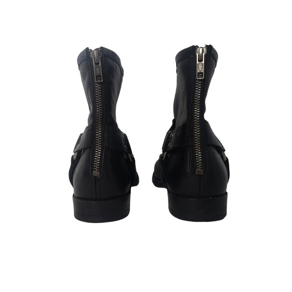 FRYE Phillip Harness Short Black Leather Ankle Boots Size 7 - Picture 4 of 9